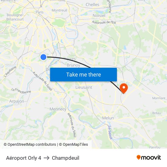 Aéroport Orly 4 to Champdeuil map