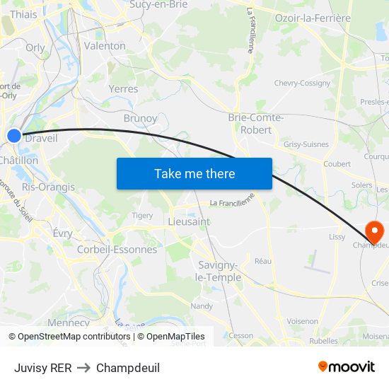 Juvisy RER to Champdeuil map