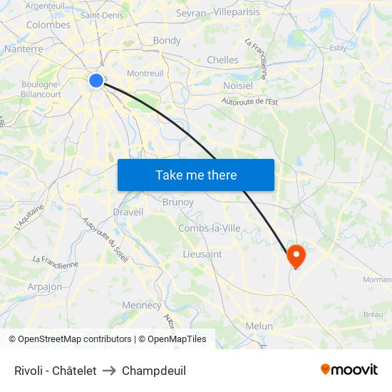 Rivoli - Châtelet to Champdeuil map