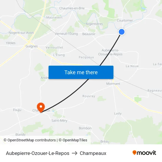 Aubepierre-Ozouer-Le-Repos to Champeaux map