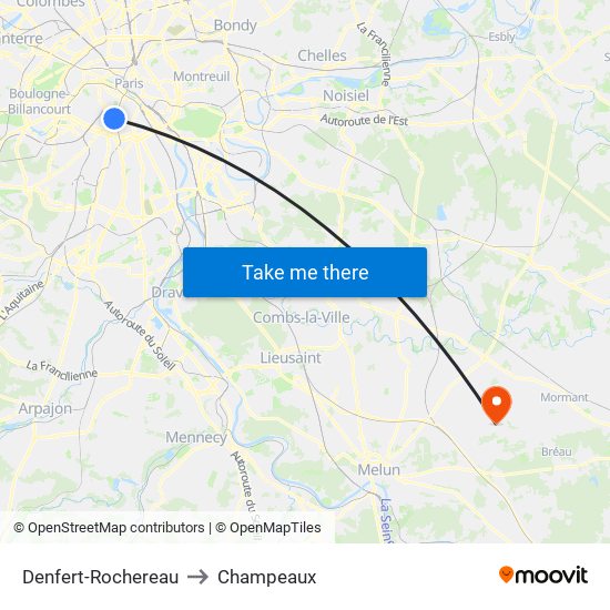 Denfert-Rochereau to Champeaux map