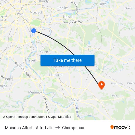 Maisons-Alfort - Alfortville to Champeaux map