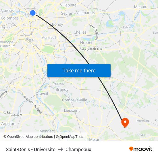 Saint-Denis - Université to Champeaux map