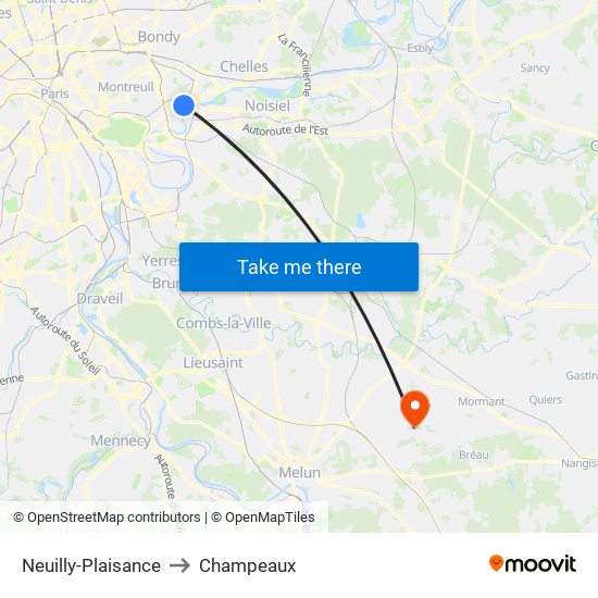 Neuilly-Plaisance to Champeaux map