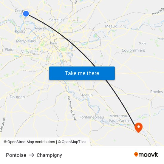Pontoise to Champigny map