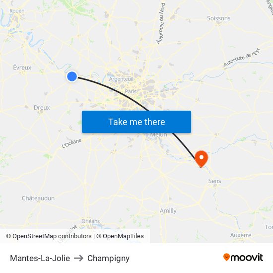 Mantes-La-Jolie to Champigny map