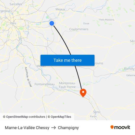 Marne-La-Vallée Chessy to Champigny map