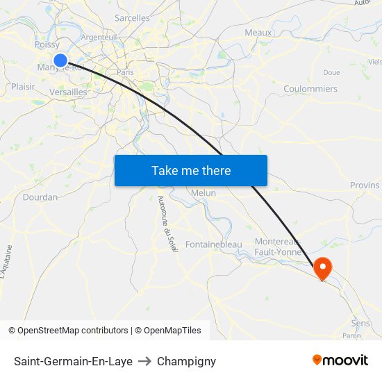 Saint-Germain-En-Laye to Champigny map