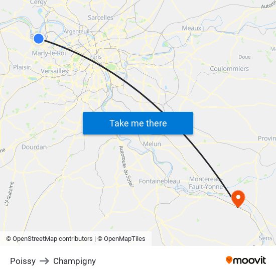 Poissy to Champigny map
