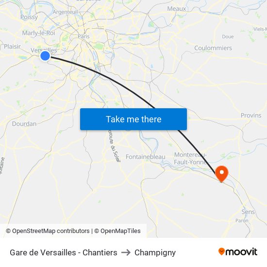 Gare de Versailles - Chantiers to Champigny map