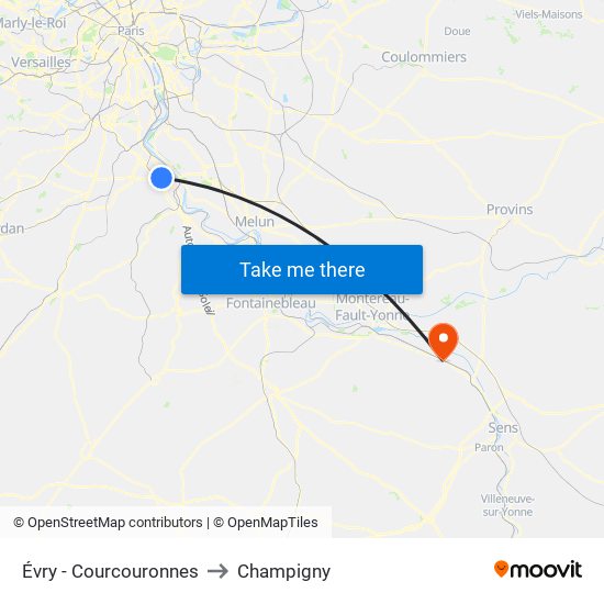 Évry - Courcouronnes to Champigny map