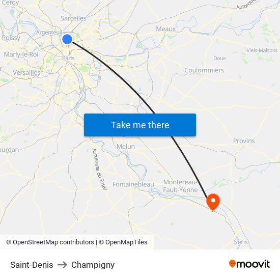 Saint-Denis to Champigny map