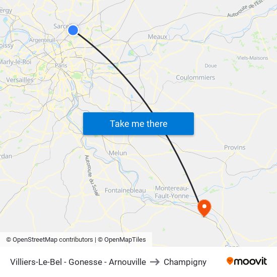 Villiers-Le-Bel - Gonesse - Arnouville to Champigny map