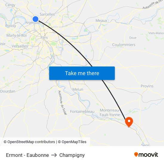 Ermont - Eaubonne to Champigny map