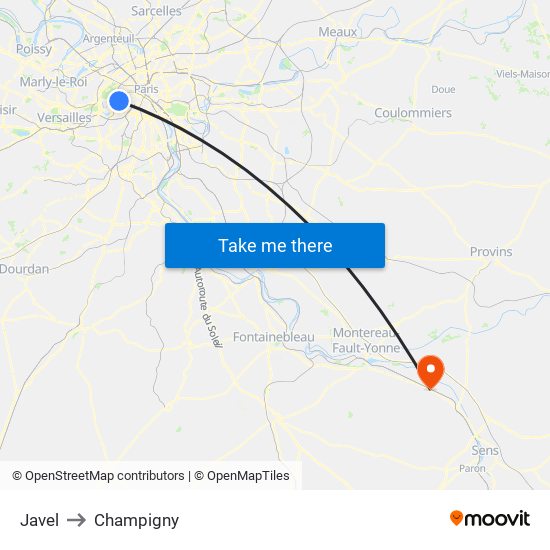 Javel to Champigny map