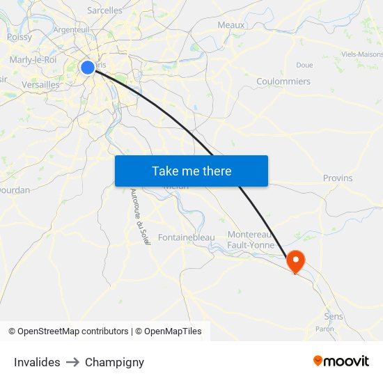 Invalides to Champigny map