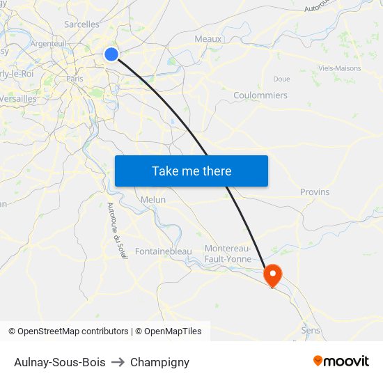 Aulnay-Sous-Bois to Champigny map