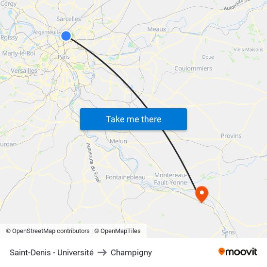 Saint-Denis - Université to Champigny map