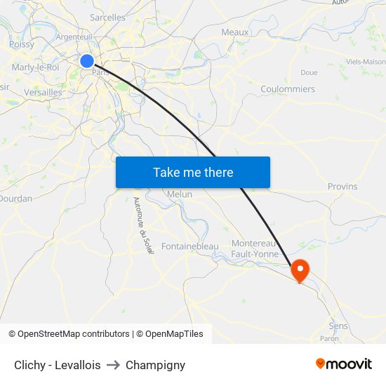 Clichy - Levallois to Champigny map