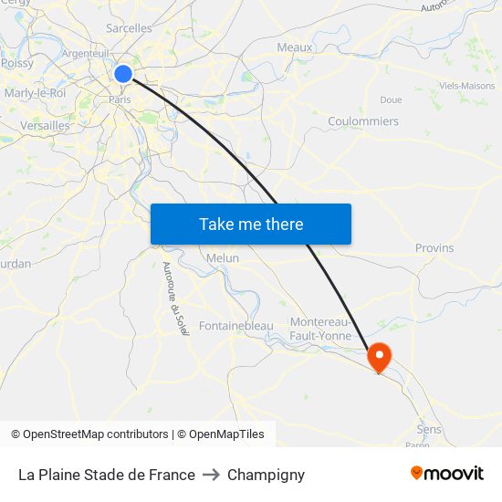 La Plaine Stade de France to Champigny map