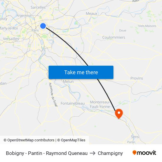 Bobigny - Pantin - Raymond Queneau to Champigny map