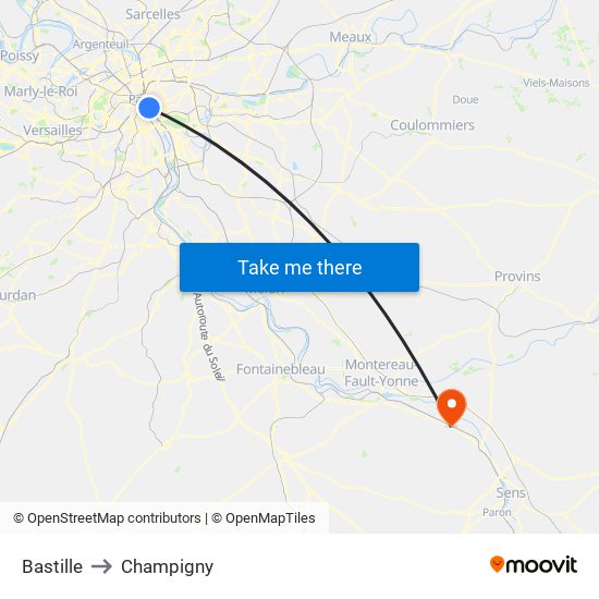 Bastille to Champigny map