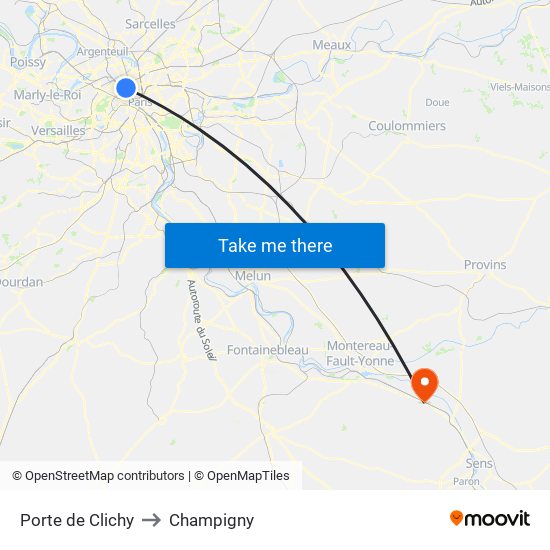 Porte de Clichy to Champigny map