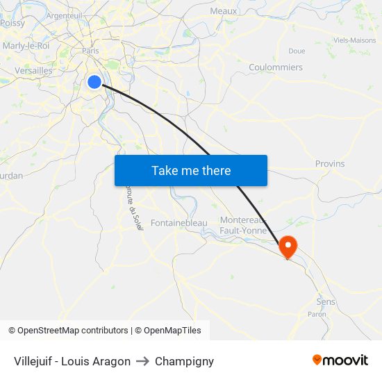 Villejuif - Louis Aragon to Champigny map