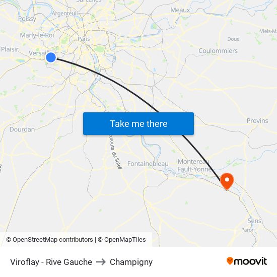 Viroflay - Rive Gauche to Champigny map
