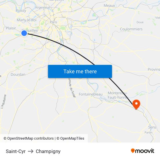 Saint-Cyr to Champigny map