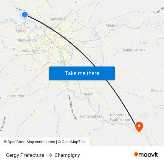 Cergy Préfecture to Champigny map