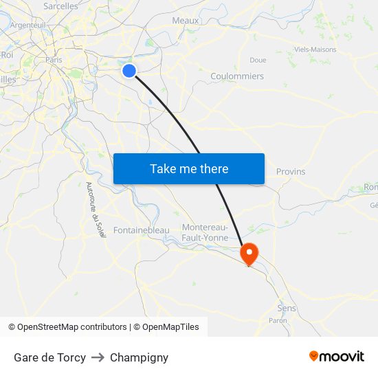 Gare de Torcy to Champigny map