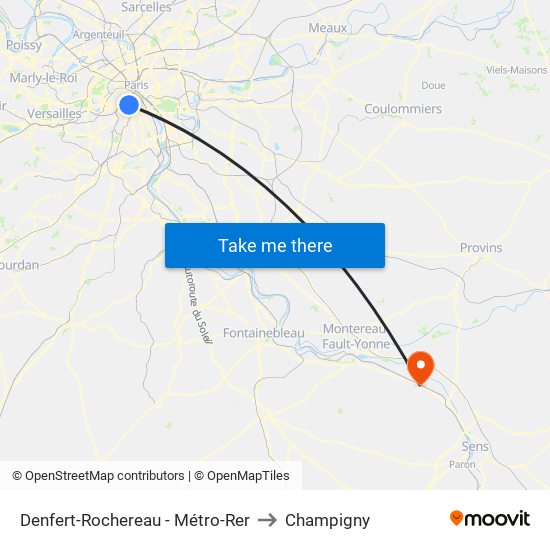 Denfert-Rochereau - Métro-Rer to Champigny map