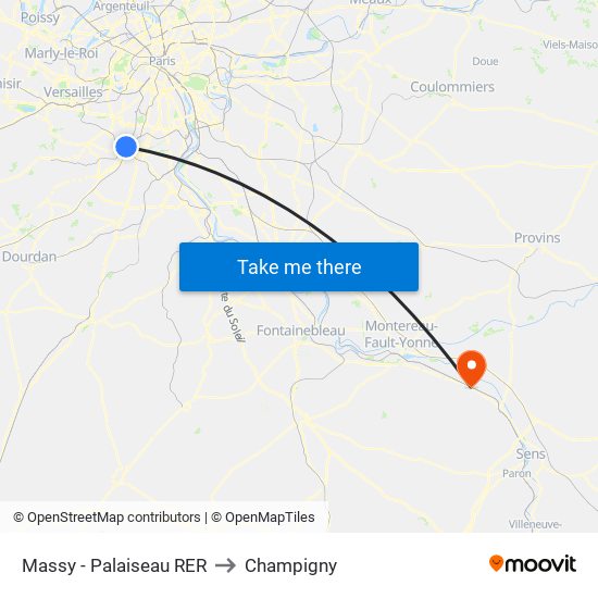 Massy - Palaiseau RER to Champigny map
