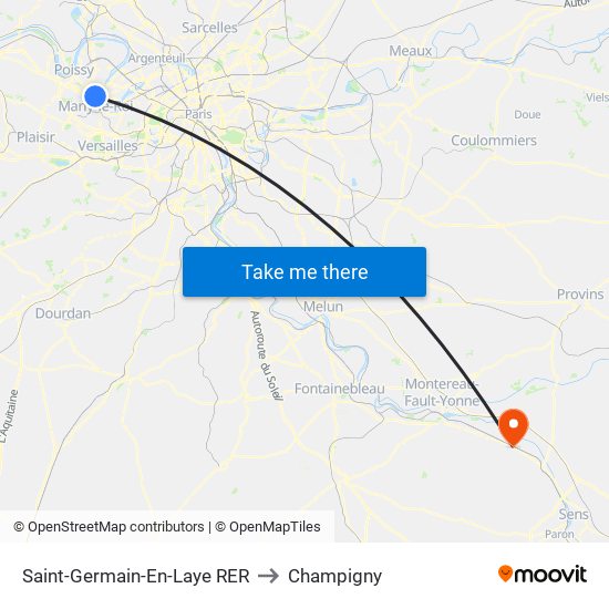 Saint-Germain-En-Laye RER to Champigny map
