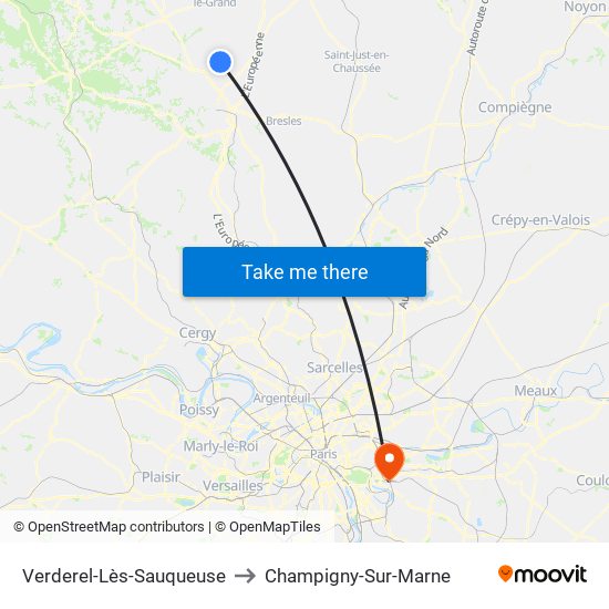 Verderel-Lès-Sauqueuse to Champigny-Sur-Marne map