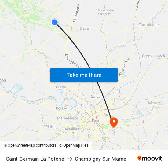 Saint-Germain-La-Poterie to Champigny-Sur-Marne map
