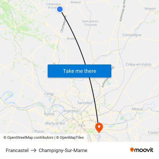 Francastel to Champigny-Sur-Marne map