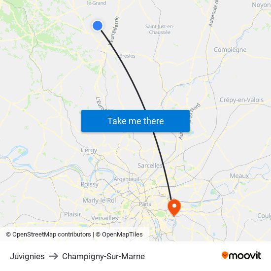 Juvignies to Champigny-Sur-Marne map