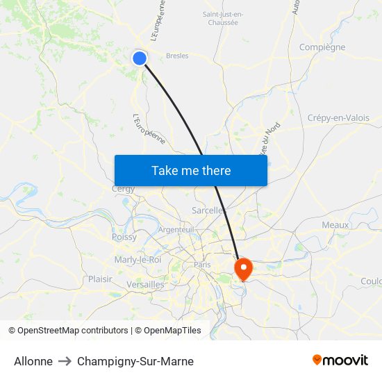 Allonne to Champigny-Sur-Marne map