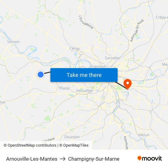 Arnouville-Les-Mantes to Champigny-Sur-Marne map
