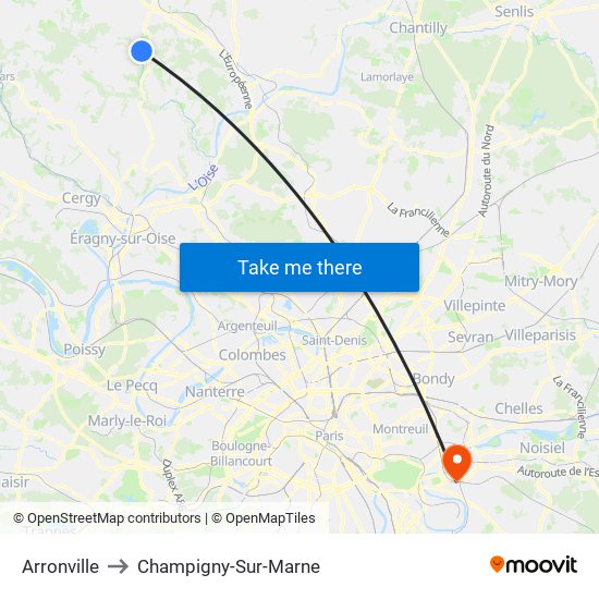 Arronville to Champigny-Sur-Marne map