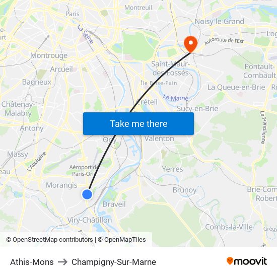 Athis-Mons to Champigny-Sur-Marne map