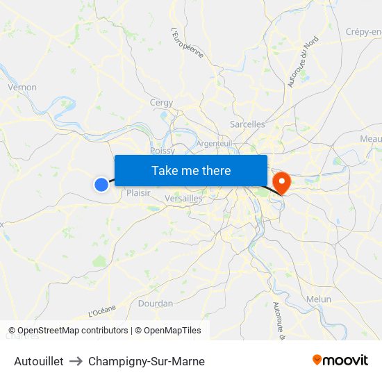 Autouillet to Champigny-Sur-Marne map