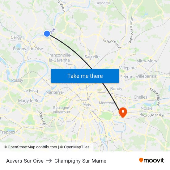 Auvers-Sur-Oise to Champigny-Sur-Marne map