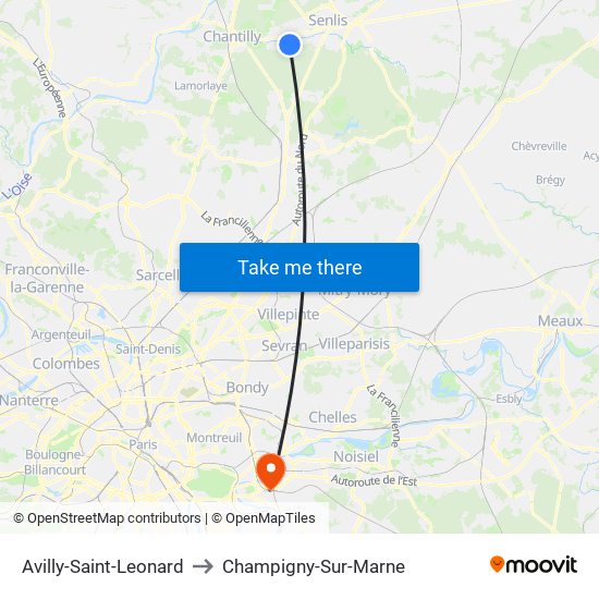 Avilly-Saint-Leonard to Champigny-Sur-Marne map