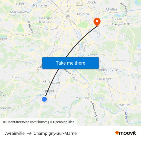 Avrainville to Champigny-Sur-Marne map