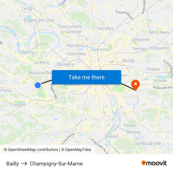 Bailly to Champigny-Sur-Marne map