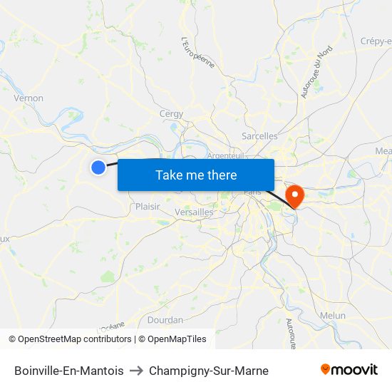 Boinville-En-Mantois to Champigny-Sur-Marne map