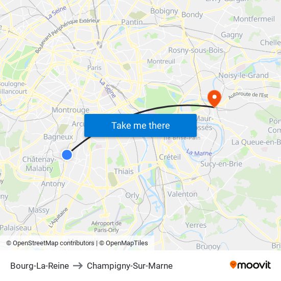 Bourg-La-Reine to Champigny-Sur-Marne map